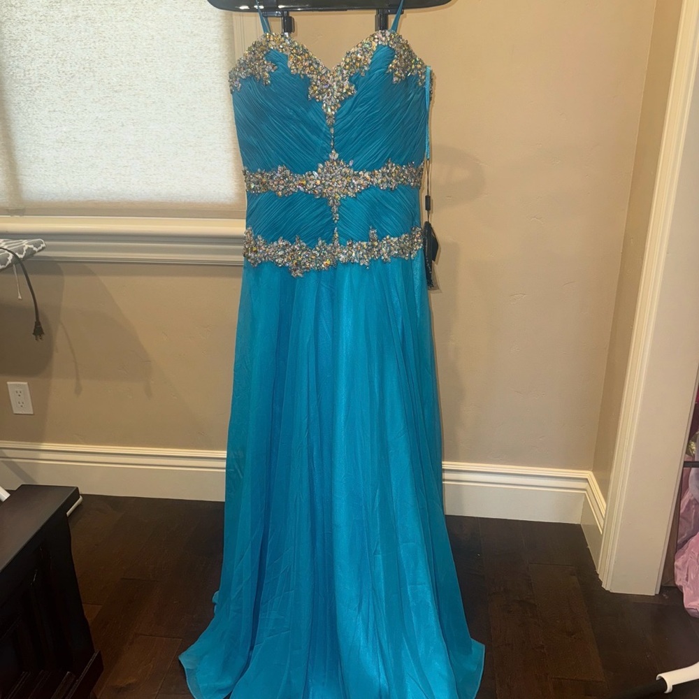 Beaded Turquoise Evening Gown for Women